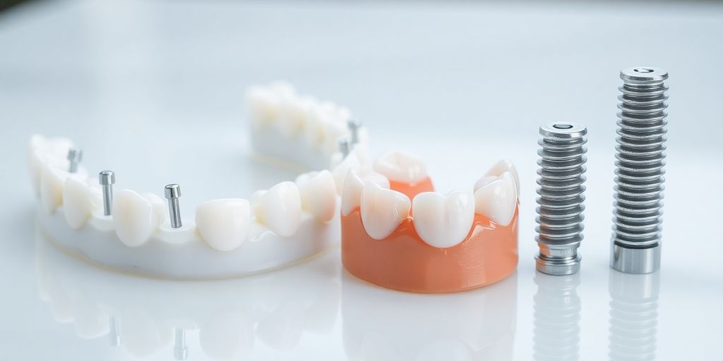 Zahnbrücken und Implantate auf einem Tisch.