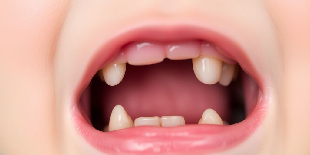 Nahaufnahme von Kinderzähnen im Wachstum.